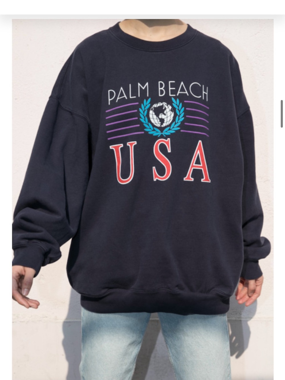 Brandy Melville Palm Beach USA Navy Graphic Crewneck Sweater